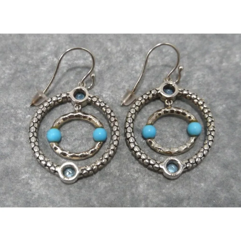 MICHAEL DAWKINS 925 silver earrings with turquois & blue topaz 11.82g NEVER WORN